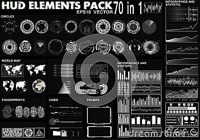 HUD Elements Pack. 70 Elements Vector Illustration